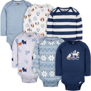Gerber Baby Boys 6-pack Long-sleeve Onesies Bodysuit (0-3 Months, Snow Much Fun)
