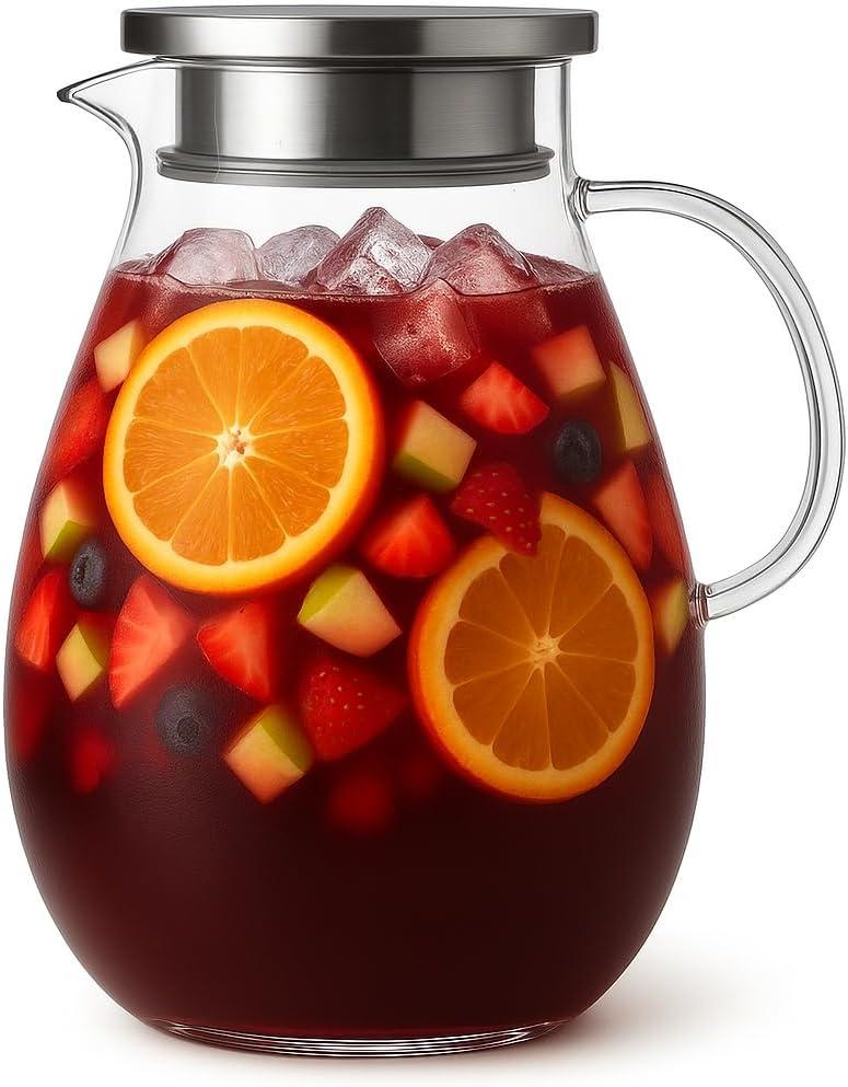 3L Extra Large Glass Pitcher Water Jug  Borosilicate Glass Beverage Dispenser for Sangria, Fruit Punch, and Iced Tea, Ideal for Parties and Holiday Gatherings (100 Ounces)