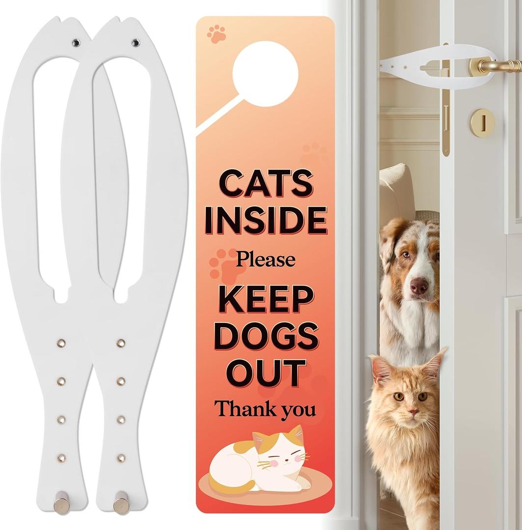 TGIOW Cat Door Latch, 2 Pcs Cat Door Stopper Pet Door Latch to Keep Dog Out of Litter Box and Food, Door Prop for Cat with 5 Adjustable Size Strap 2.5-6" Wide, No Measuring, Easy to Install, White