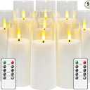 kakoya Flickering Flameless Candles Battery Operated with Remote and 2/4/6/8 H Timer Plexiglass Led Pillar Candles Pack of 9 (D2.3"xH 5"6"7")with Realistic Moving Wick Candles for Home Decor(White)
