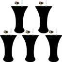5 Pack Spandex Round 24'' Tablecloths for Cocktail, Banquet, Outdoor Party, Wedding, Bar, Restaurant - Black, Reusable, Easy Care
