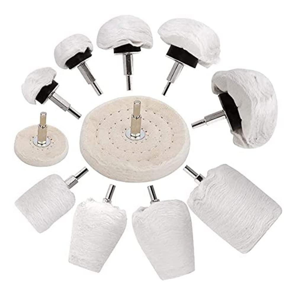 11 Pcs Buffing Wheel Set for Drill, Polishing Tool Kit, 1/4 Hex Shaft Cotton Grinding Head for Rotary Tools