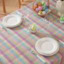 Alsoo Easter Checkered Tablecloth Rectangle 60"x 75", Cotton Linen Spring Outdoor Gingham Table Cloth Washable Wrinkle Free, Buffalo Plaid Table Cover for Party Kitchen Dining Room, Colorful Purple