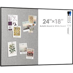 Cork Board White Board Combo
24"X18" Linen Bulletin Board Whiteboard for Wall, Magnetic Dry Erase Corkboard for Home, Office, School, Grey