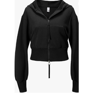 Flygo Women's Cropped Zip Up Hoodie Long Sleeve Drop Shoulder Sweatshirts Casual Ribbed Hem Workout Top Jacket with Pockets
