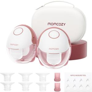 Momcozy Breast Pump Hands Free Mobile Style | M6, Wearable Breastfeeding Electric Breast Pump Ideal Rhythm More Milk, DoubleFit Flange More Fit & Discreet with 3 Modes 9 Levels, 24mm - 2 Pack Cozy Red,  Regular Double Red-24mm