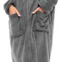 Alexander Del Rossa Fleece Zip Up Robes for Women with Zippered Front, Hooded Zipper Robes for Women, Womens Long Robe (Large, Steel Gray)
