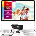 Pyle Projector Screen with Stand - 120'' 16:9 HD 4K Portable Lightweight Freestanding Foldable Indoor Outdoor Movie Projection Display with Frame for Home Theater