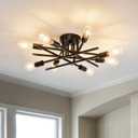 ASGYISA 8-Lights Semi Flush Mount Ceiling Light FixtureModern Black Vintage Metal Sputnik Chandelier Ceiling Lamp for Bedroom Kitchen Dining Room Living Room with E26 Bulb Base