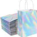 Shintop 30Pcs Iridescent Gift Bags with Handle, 8.3 x 5.9 x 3.1 Inch Holographic Goodie Bags Reusable Paper Glitter Party Favor Tote for Birthday Bachelorette Boutique
