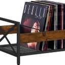 Vinyl Record Storage Holder, Metal & Wooden Record Crates with Divider, Holds up to 50-100 Records, Vinyl Storage Album Storage Rack for Books,Files (17.32"X14.56"X10.43", Brown-Iron Mesh)