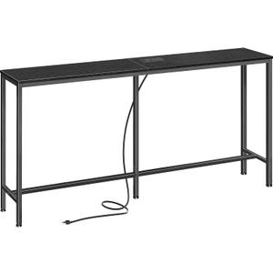 SUPERJARE Console Table with Outlet, 63 Inch Sofa Table with Charging Station, Narrow Entryway Table, Skinny Hallway Table, Behind Couch Table, for Living Room, Plants, Black, 7.9''d x 63''w x 31.5''h
