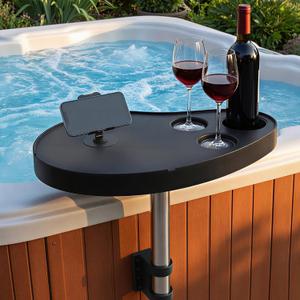 Hot Tub Tray Table with Cup Holders & Phone Holder, 360° Rotating Spa Side Table, Adjustable Hot Tub Side Table for Drinks, Snacks & Accessories, Waterproof Spa Tray