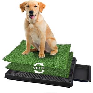 Grass Pad for Dogs, Dog Grass Pad with Tray, Puppy Turf Potty Reusable Training Pads for Indoor Outdoor Use, 2 Artificial Grass Puppy Patch for Large and Small Pets, Dog Litter Box (25" x 20")