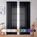 Simplebrand Black Sheer Curtains 90 Inches Long, Light Filtering Rod Pocket Solid Color Window Sheer Curtain Panels, Elegant Curtains & Drapes for Living Room, Bedroom 2 Panels (Black, 42" W x 90" L)