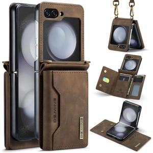 for Samsung Galaxy Z Flip 7 Case with Crossbody Wallet, 8 Cards Slot and Premium Leather Kickstand Vintage Card Holder (Coffee)
