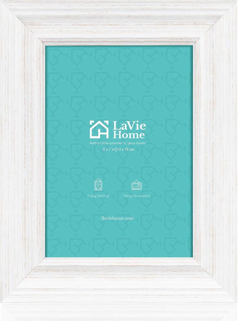 LaVie Home 5x7 Picture Frames (1 Pack, Distressed White) Rustic Photo Frame Set with High Definition Glass for Wall Mount & Table Top Display