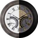 24 Inch Outdoor Clocks Waterproof,Large Outdoor Wall Clocks for Garden Patio Pool, Modern Lighted Metal Clock Battery Operated with Thermometer&Hygrometer, Gray Oak Wooden Non Ticking