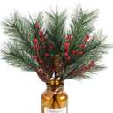 famibay Christmas Berries Pine Picks 4 Pack Artificial Red Berry Pine Branches Stems for Christmas Floral Arrangement Wreaths DIY Christmas Tree Holiday Decorations (16 inch)
