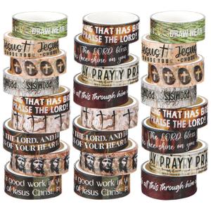 Janlaugh 24 Rolls Christian Washi Tape Gifts Bulk Religious Inspirational Scripture Supplies Rustic Bible Verse Washi Tape for Bible Journaling Study Crafting Easter DIY Gifts (0.6 Inch)