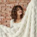 Lotus Karen Faux Fur Throw Blanket Cream White - Big Bubble Rabbit Fluff Blanket for Couch, Small Fluffy Fuzzy Cozy Blanket, Thick Furry Plush Shaggy Blankets, 50x60 Inches