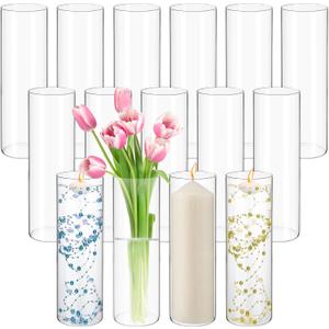 15Pack Glass Cylinder Vases for Centerpieces 14 Inch Tall Clear Flower Vases, Glass Hurricane Candle Holder Wedding Decorations, Modern Floating Candle Vase for Party Home Decor(3.35 x 14 Inch)