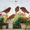 5PCS Rusty Metal Birds Decoration Bird Silhouette Statues Rusty Metal Yard Art Rustic Garden Outdoor Decor A