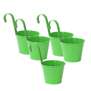 Leoyoubei Hanging Flower Pots for Outdoor Indoor Plants with Removable Hooks -5 Pack Metal Buckets Hanging Plant Pots Wall Fence Home Decor-Storage Box,Drainage Holes -5''Diameter (Black)
