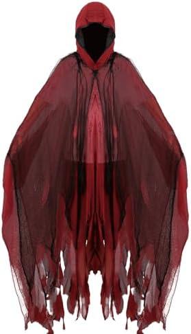 nezababycos Halloween Hooded Cloak Scary Ghost Tattered Robe Medieval Wizard Death Cape Cosplay Costume for Adult Men Women medium