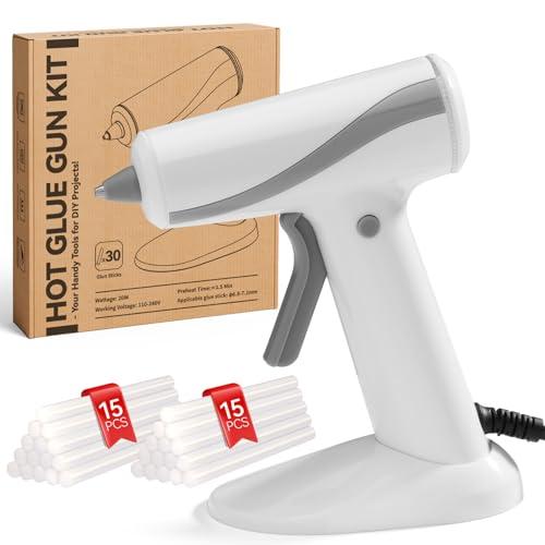 Krightlink Hot Glue Gun Kit with 30 Glue Sticks, Fast Preheating Hot Melt, 20w Precision Nozzle High Temp for School Crafts DIY Arts and Home Repairs (White Glue Gun)