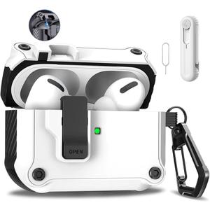 for AirPods 3rd Case,Compatible with AirPods 3rd Generation Case (2021), Auto Pop-Up Lid Design with Cleaner Kit and with Keychain,Wireless Charging (Eject White)