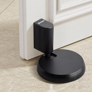 Heavy Duty Windproof Door Stopper, Mechanical Height Adjustable Floor Door Stops Keep Door Open, No Drilling Doorstops Door Catch Holder with Screws and Adhesive Pads, 2 Pack, Black