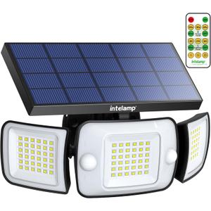 intelamp Solar Flood Lights Outdoor Waterproof, 6000mAh 1200LM Solar Powered Dual Motion Sensor LED Lighting Dusk to Dawn Security Floodlight Exterior with Remote for Outside Garden House Patio, 1 Pack New