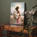 Jesus Hugging Woman Canvas Wall Art, Embracing Woman Safe in His Arms Decor Picture, Christian Paintings Prints Christ Poster for Bedroom Living Room Dining Home Healing Embrace Print Church Decoration