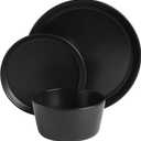 Gibson Soho Lounge Sofia Coupe 12-Piece Stoneware Dinnerware Set, Service for 4 Black Plates and Bowls