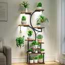 VECELO 66.1" Tall Plant Stand Indoor with Grow Lights, 9-Tier Plant Shelf with Hanging Hooks, S-Shaped Metal Plant Rack, Space-Saving for Home, Living Room & Corner Spaces, Brown