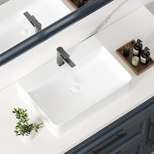 KINGWONG 24 Inch Bathroom Sink Wall Mounted or Platform Mounted Installation Over Above Counter Top White Porcelain Rectangular Vessel Sink with Overflow Hole 24 x 16 Bath Basin Vanity