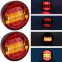 Round 2Pcs LED Tail Light Red and Yellow Hamburger Round Stop Turn Brake Trailer Tail Lights Round Park Turn Signal Marker Lights Suitable for Station Trucks Trailers (Red&Yellow) 