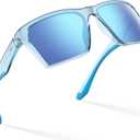KastKing Beartrap Polarized Sports Fishing Sunglasses, With PuriVex Protective Lens Coating, Wayfarer Design, Men Women (A: Gloss Tal Light Blue Crystal Frame, Ice Blue Mirror)
