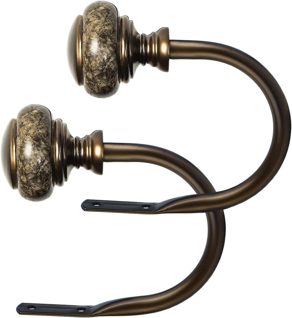KAMANINA Decorative Curtain Holdbacks for Wall, Curtain Tiebacks Hooks with Screws Wall Mounted for Drapes Window Home Decoration, Marbled Finials, Bronze(1 Pair/ 2 Pack, Small)
