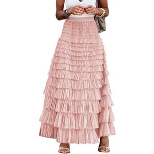 Flygo Women's Long Maxi Tulle Skirts A Line Ruffle High Waisted Tiered Layered Mesh Tutu Skirt Petticoat XL