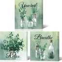 NutArtPic Green Botanical Wall Art Eucalyptus Leaf Picture Botanical Plants Paintings for Bathroom Living Room Bedroom Office Relaxation Theme, Set of 3, 12 x 12 inches