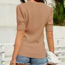 Bodosalia Womens Puff Short Sleeve Sweater Casual Summer Crew Neck Pullover Tops Ribbed Knit Sweater Blouse (Large, Z-zb-khaki)