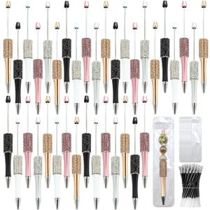 75 Pcs DIY Diamond Beadable Pen Kit - 25 Plastic Rhinestone Beaded Pens Bulk with Refills & Bags - Fancy Cute Glitter Pens for Crafting, Students & Teachers School Supplies (Advanced)