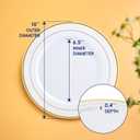 JOLLY CHEF 100 Pieces Gold Plastic Plates, 10 Inch Elegant Disposable Dinner White with Gold Rim, Disposable Plastic Plates for Christmas, Birthdays and Weddings