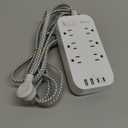 Power Strip - 10 FT Long Flat Plug Extension Cord, 6 Outlets 2 USB A 2 USB C Ports Outlet Extender with Overload Protection, Wall Mount, Desktop Charging Station for Home, Office and Dorm Essential (White)