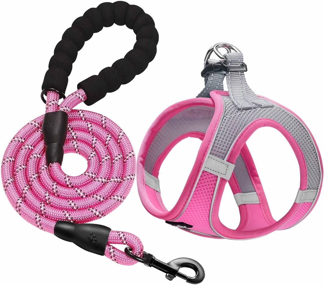 haapaw Dog Harness with Leash Set, No Pull Adjustable Reflective Step-in Puppy Harness with Thickened Padded Vest for Extra-Small/Small Medium Dogs (XL (Chest 20''-23.5'', Weight 18-28 lb), Grey / Pink)