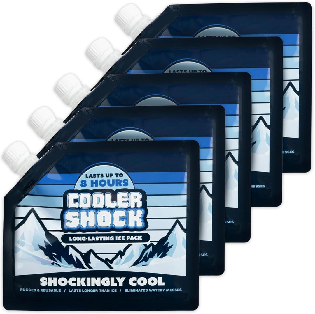 Cooler Shock Reusable Ice Packs for Cooler - Long Lasting Cold Freezer Packs for Coolers and Lunch Boxes - Cooler Ice Packs for Camping Gear, Fishing, Road Trips, Beach Must Haves