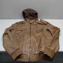 HOOD CREW Mens Genuine Cowhide Leather Jacket Black Hooded Motorcycle Biker Jacket for Men (Medium, Brown)