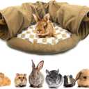 PINVNBY Bunny Tunnel Bed 2-in-1 Removable and Cozy Large Guinea Pig Hideout Tunnel Washable Small Animal Tunnels Tube Toys Guinea Pig Accessories for Rabbit Chinchilla Hedgehog Ferret (Khaki)